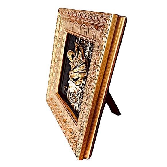 Framed Venetian Style Jester Mask Art Decor 7.5”x 7.5” Ornate - Picture 3 of 8